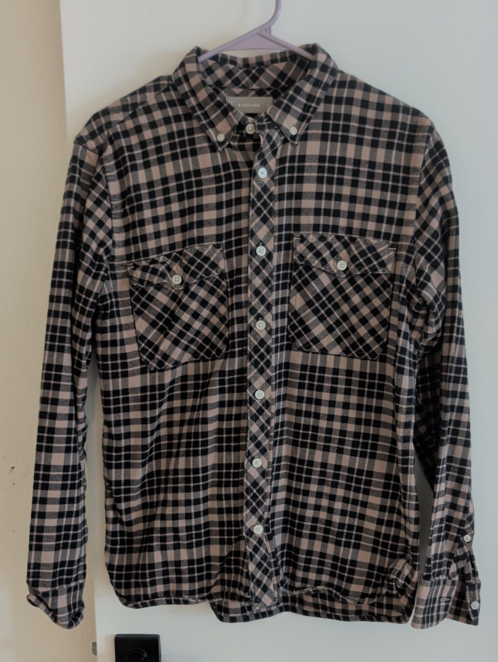 Everlane Men's Slim fit Flannel Button-Down Shirt in Black & Tan